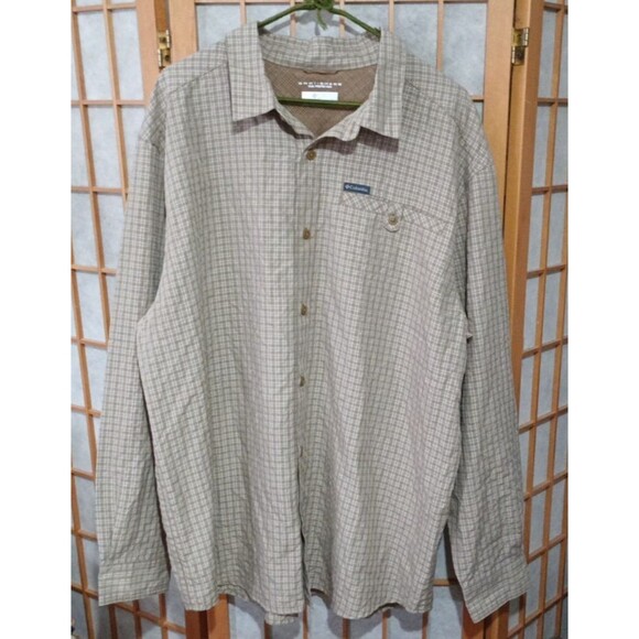 Columbia Omni-Shade Green/Tan Plaid Long Sleeve Outdoors Fishing Shirt Men’s XL - Picture 1 of 15